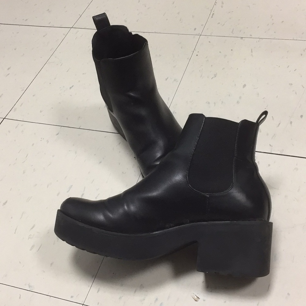 Black Combat Style Heeled Boots
